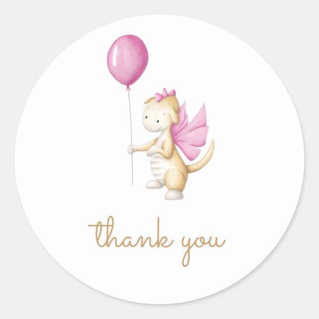 Minimalist Dragon Birthday Thank You  Classic Round Sticker (Front)