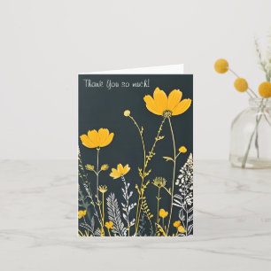 Minimalist Drawing of Yellow and White Flowers Thank You Card