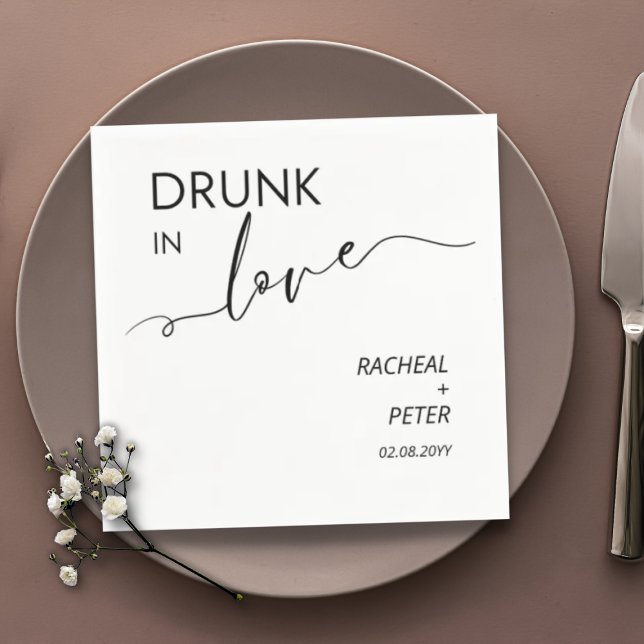 Minimalist Drunk In Love Black White Modern Party Napkin (Creator Uploaded)