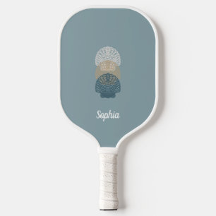 Minimalist Dusty Blue and White Modern Monogram Pickleball Paddle