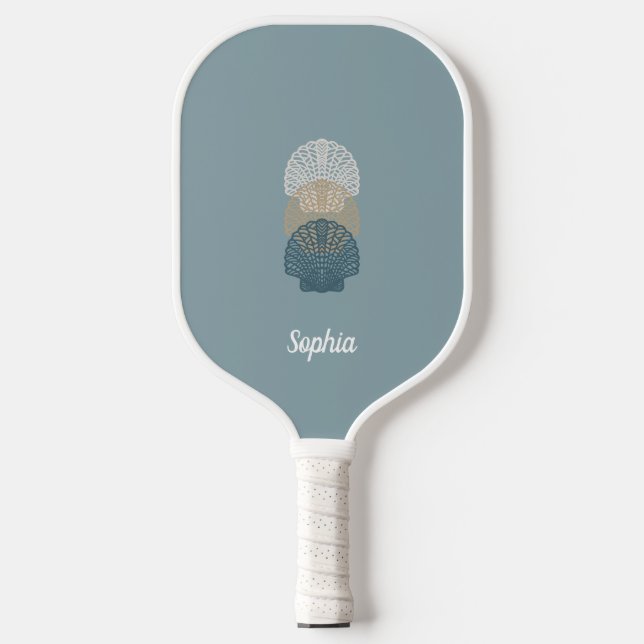 Minimalist Dusty Blue and White Modern Monogram  Pickleball Paddle (Front)