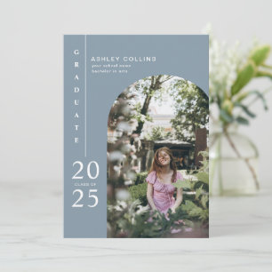 Minimalist Dusty Blue Arch Photo Graduation Party Invitation