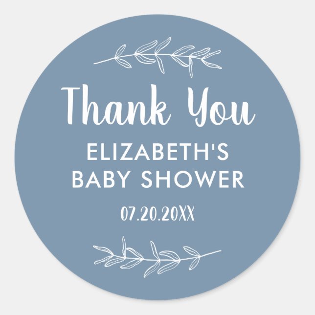 Minimalist Dusty Blue Baby Shower Thank You Classic Round Sticker (Front)