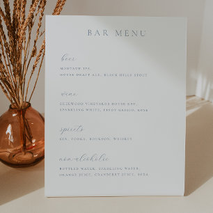 Minimalist Dusty Blue Bar Menu List Pedestal Sign