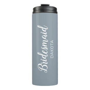 Minimalist Dusty Blue Bridesmaid Name Thermal Tumbler