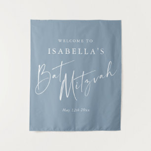 Minimalist Dusty Blue Custom Bat Mitzvah Welcome Tapestry