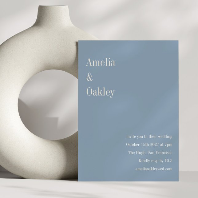 Minimalist Dusty Blue Elegant Chic Modern Wedding Invitation (Creator Uploaded)