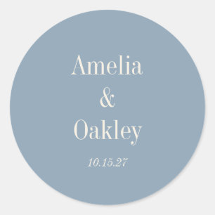 Minimalist Dusty Blue Elegant Wedding Custom Classic Round Sticker