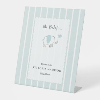 Minimalist Dusty Blue Elephant Baby Shower Welcome Pedestal Sign
