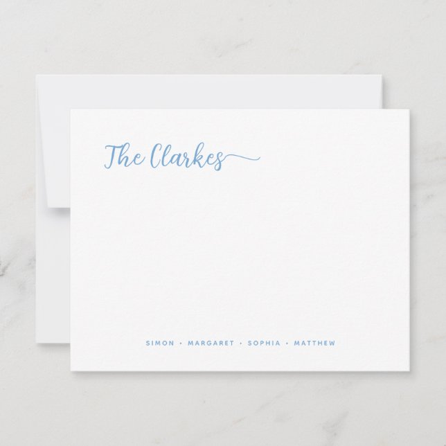 Minimalist Dusty Blue Family Stationery  Card (Front)