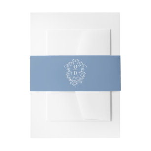 Minimalist Dusty Blue Floral Monogram Wedding  Invitation Belly Band