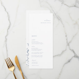 Minimalist Dusty Blue Floral Place Card Menu