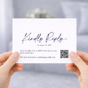 Minimalist Dusty Blue Floral RSVP Card – QR Code