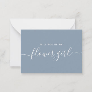 Minimalist Dusty Blue Flower Girl Proposal Card
