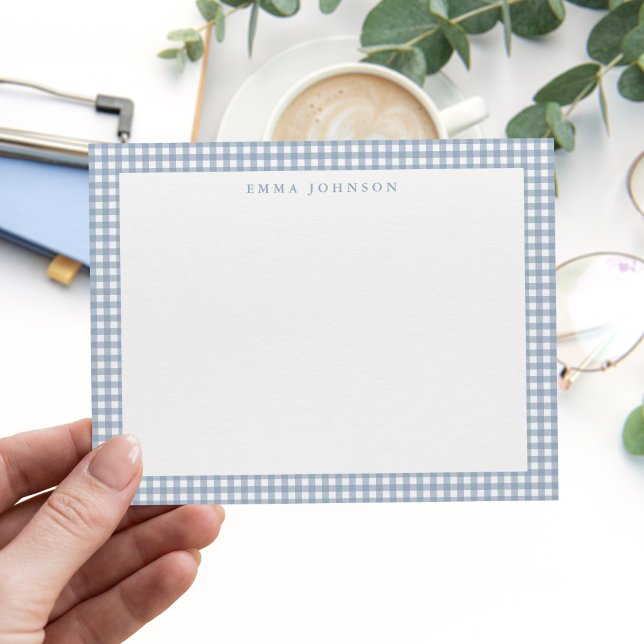 Minimalist Dusty Blue Gingham Plaid Card (Creator Uploaded)