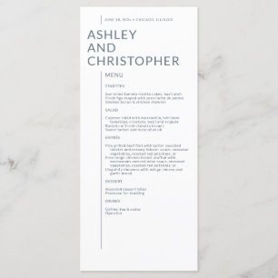Minimalist Dusty Blue Isolated Names Wedding Menu