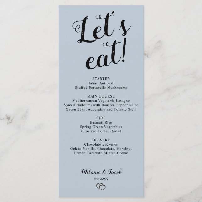 Minimalist Dusty Blue Let's Eat Menu  (Front)