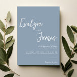 Minimalist Dusty Blue Modern Unique Wedding  Invitation<br><div class="desc">A very unique outstanding modern minimalist dusty blue and white wedding invitation. That features handwritten calligraphy of the bride and groom names in white. And unique fonts and template design. Simple and yet elegant and romantic with minimal elements. Grab it and customize it by clicking on the personalize button. So...</div>