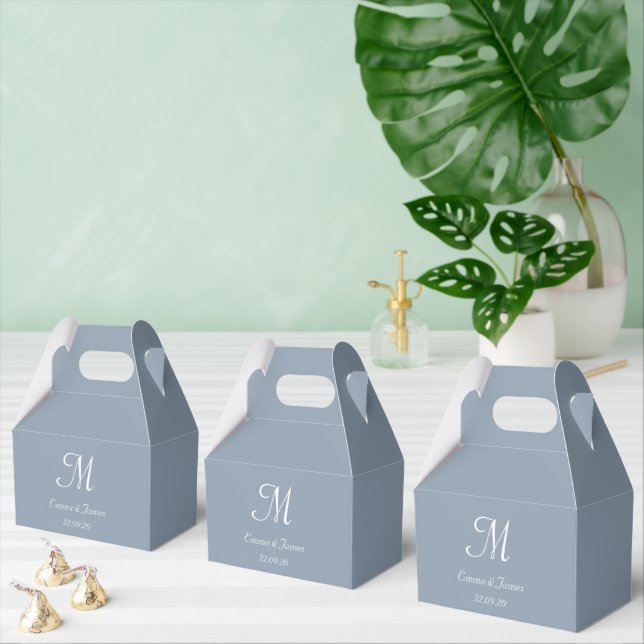 Minimalist Dusty Blue Monogram Script Wedding  Favor Box (Multiple)