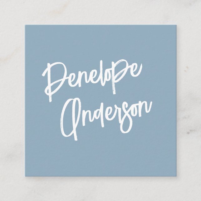 Minimalist Dusty Blue Neutral Boho Modern Trendy Square Business Card (Front)