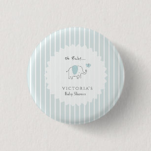 Minimalist Dusty Blue Oh Baby Elephant Baby Shower 1 Inch Round Button