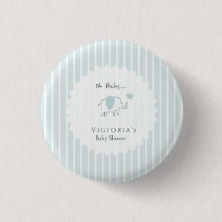Minimalist Dusty Blue Oh Baby Elephant Baby Shower 1 Inch Round Button