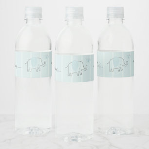 Minimalist Dusty Blue Oh Baby Elephant Baby Shower Water Bottle Label