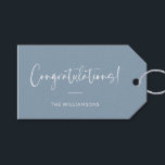 Minimalist Dusty Blue Personalized Congratulations Gift Tags<br><div class="desc">A sophisticated and timeless gift tag featuring a dusty blue background with elegant script and modern typography in white. Perfect for adding a personalized touch to wedding gifts,  baby showers,  graduations,  or any celebratory occasion. Customize with your family name or message for a stylish and thoughtful finishing touch.</div>