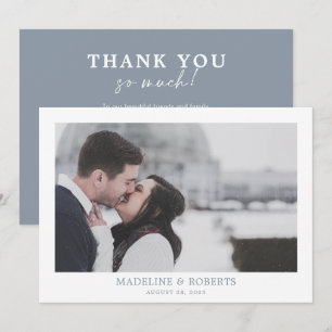 Minimalist Dusty Blue Photo Wedding Thank you card