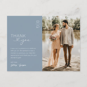 Minimalist Dusty Blue Photo Wedding Thank You Postcard