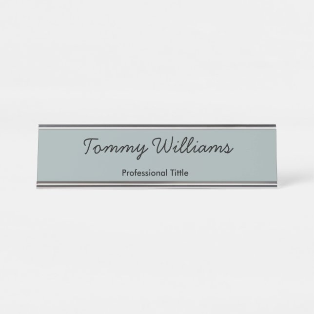 Minimalist Dusty Blue Professional Simple Desk Name Plate (Front)