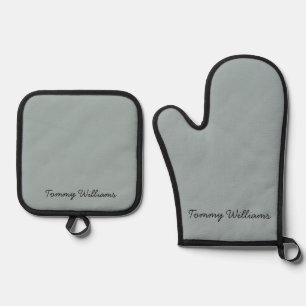 Minimalist Dusty Blue Professional Simple Oven Mitt & Pot Holder Set