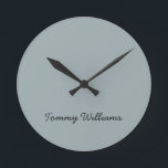 Minimalist Dusty Blue Professional Simple Round Clock<br><div class="desc">These simple,  minimalist can be personalised to include a name or any text of your choice. If you don't want any text and would prefer just a blank,  then you can simply delete the text.</div>