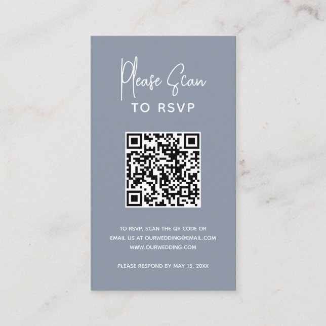 Minimalist Dusty Blue QR Code Modern Wedding Enclosure Card (Front)