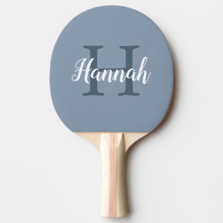 Minimalist Dusty Blue Script Monogram Name Ping Pong Paddle