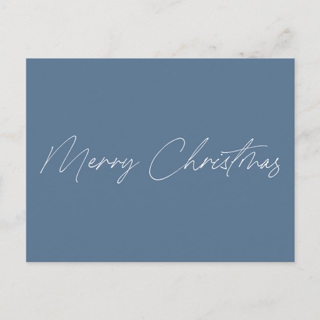 Minimalist Dusty Blue Script Name Merry Christmas Postcard (Front)