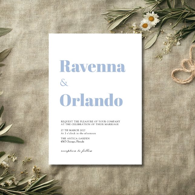 Minimalist Dusty Blue Simple Modern Wedding Invitation (Creator Uploaded)