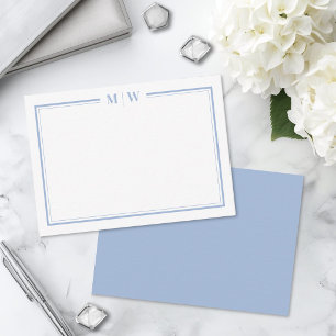 Minimalist Dusty Blue Two Border Monogram Card