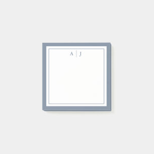 Minimalist Dusty Blue Two Border Monogram Post-it Notes