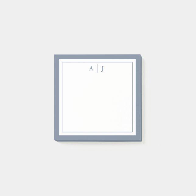 Minimalist Dusty Blue Two Border Monogram Post-it Notes (Front)