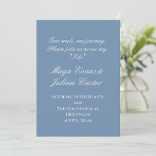  Minimalist Dusty Blue & Warm White Wedding  Invitation