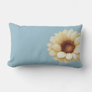 Minimalist Dusty Blue Watercolor Sunflower Lumbar Pillow