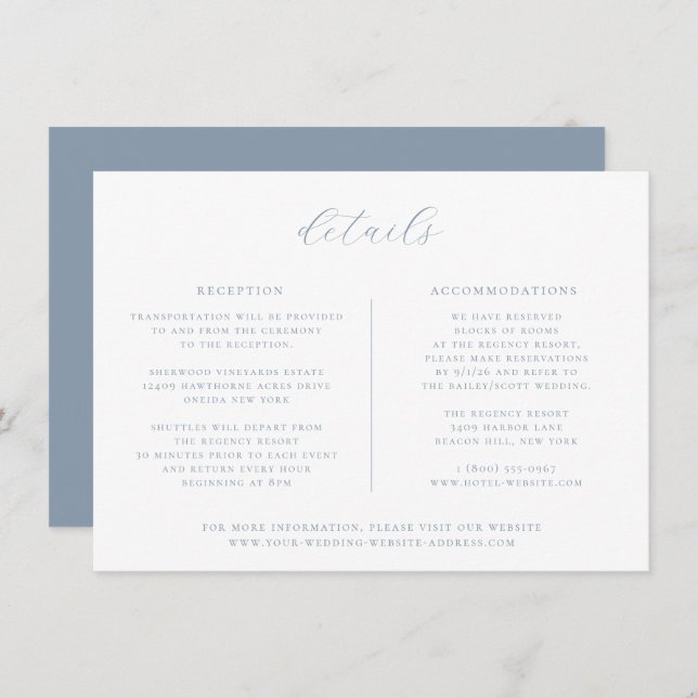 Minimalist Dusty Blue Wedding Details Card (Front/Back)