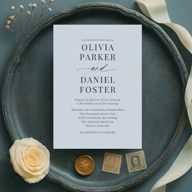 Minimalist Dusty Blue Wedding Invitation (Creator Uploaded)