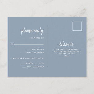 Minimalist Dusty Blue Wedding   Meal Choice RSVP Postcard