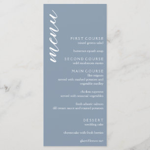 Minimalist Dusty Blue Wedding Menu