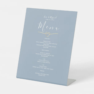 Minimalist Dusty Blue Wedding Menu Pedestal Sign
