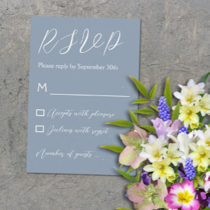 Minimalist Dusty Blue Wedding RSVP Card