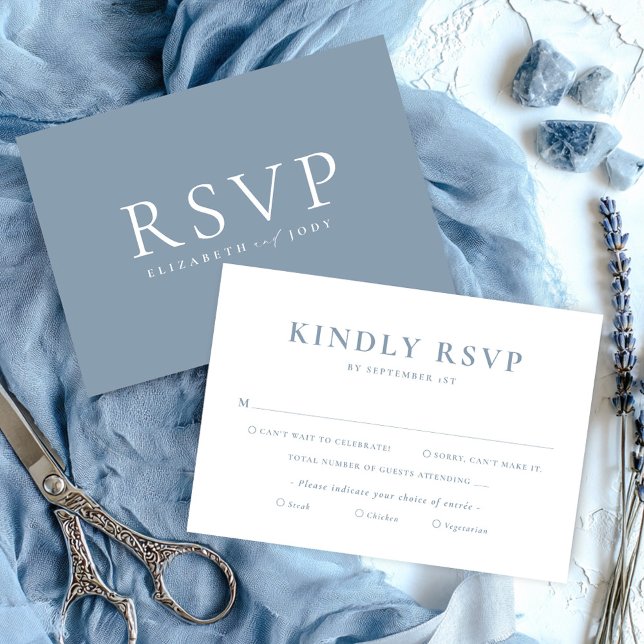 Minimalist Dusty Blue Wedding RSVP Card (Creator Uploaded)