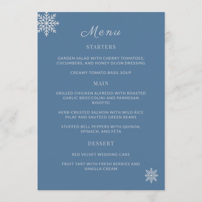 Minimalist Dusty Blue Wedding Table Menu Cards (Front)